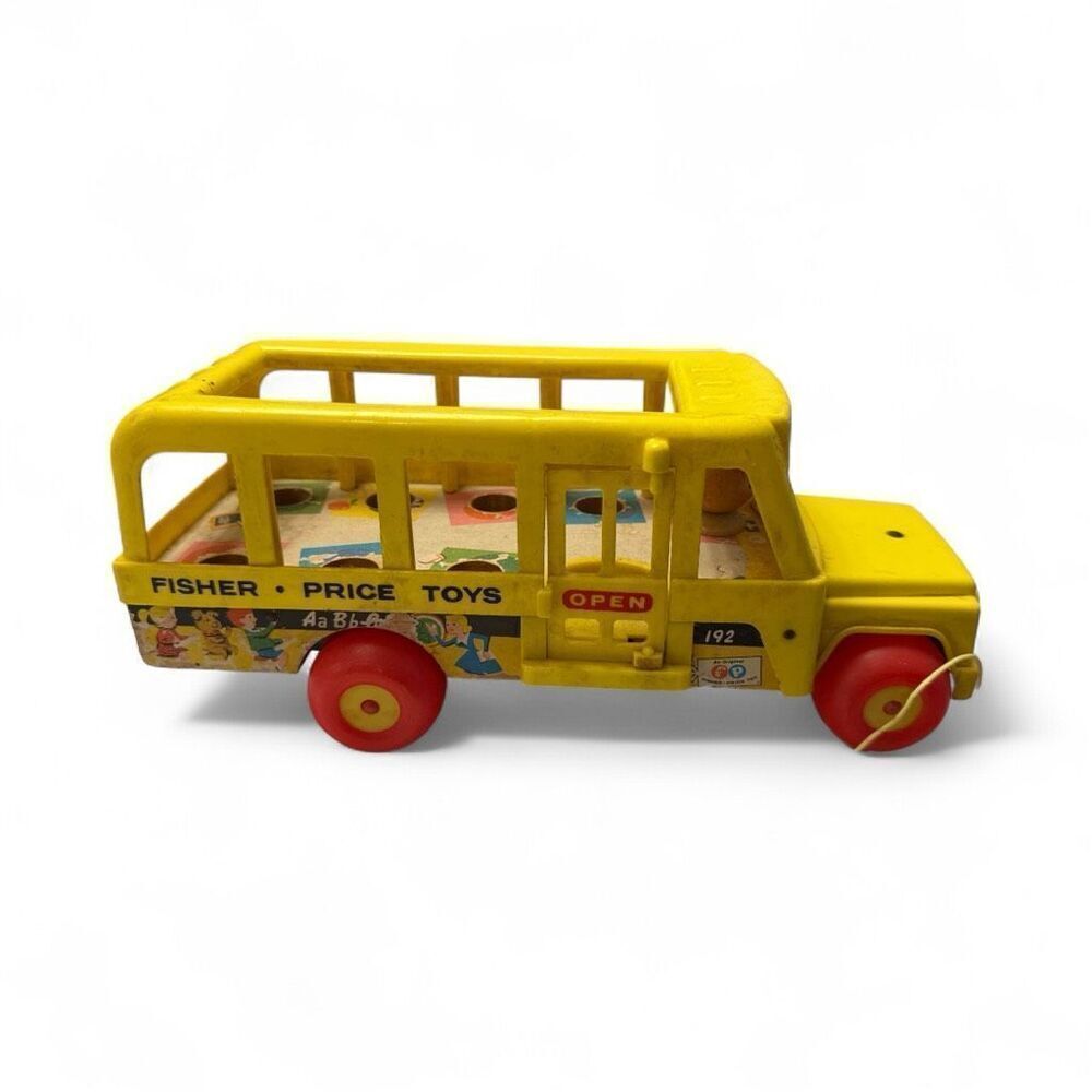 Vintage 1965 Fisher Price Little People School Bus Original Pull Toy